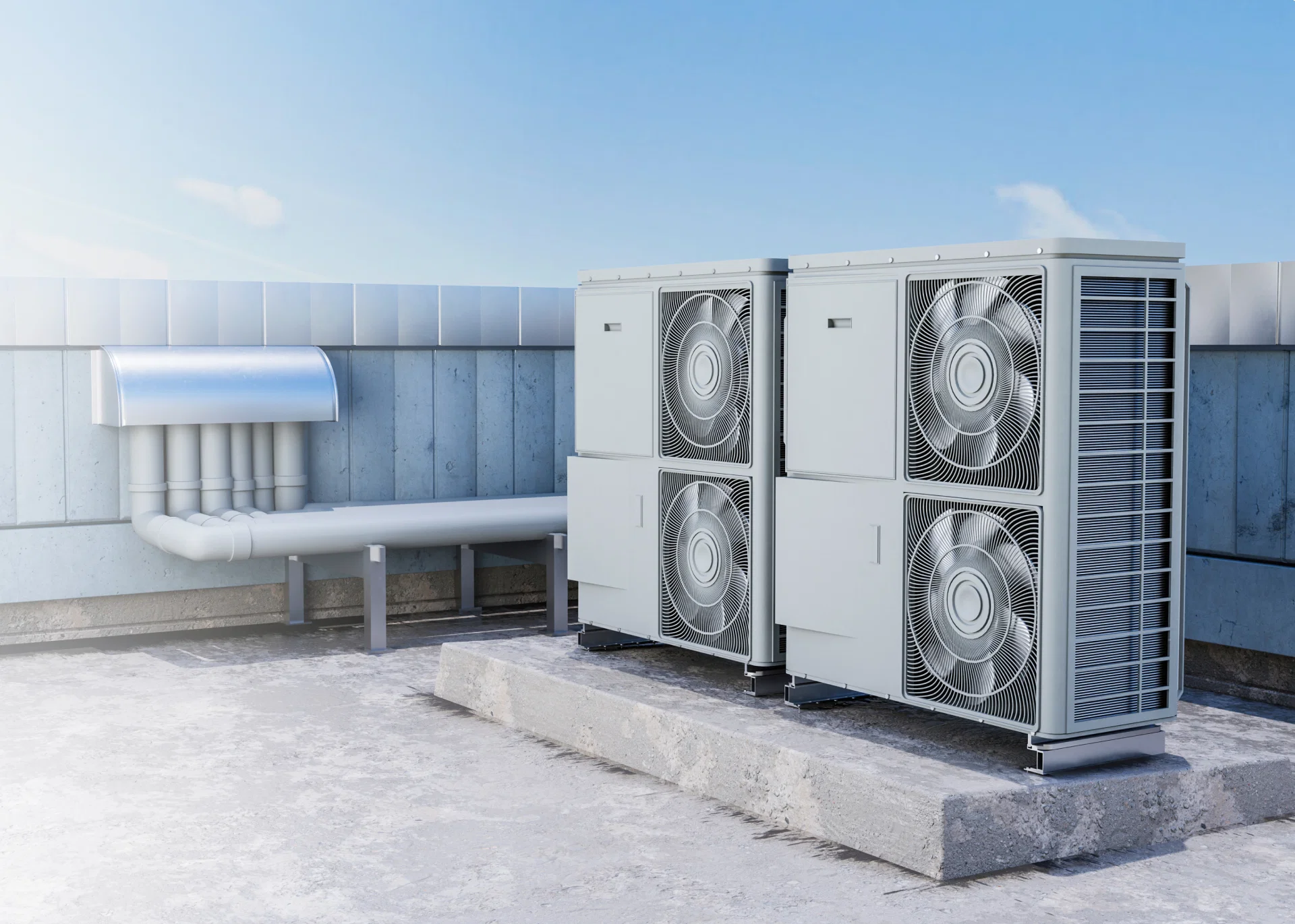 outdoor heat pump unit by brick building